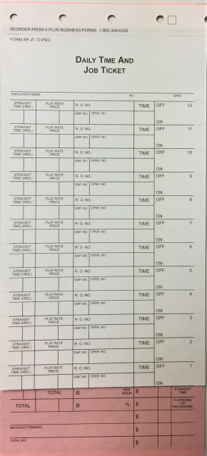 Time Ticket 3 Part with 12 Self Adhesive Flags